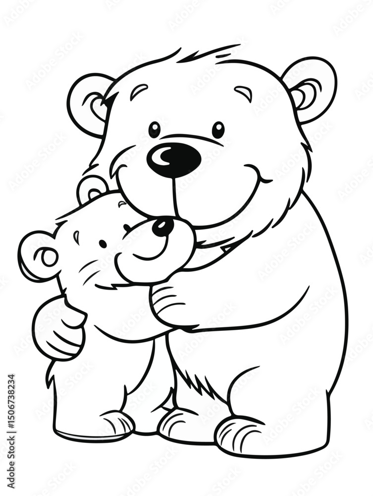 Fototapeta premium Papa Bear and Baby Bear Hug – Cute Father’s Day Coloring Page