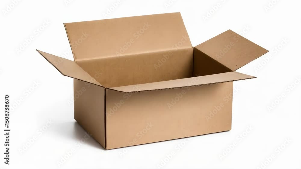 Open corrugated cardboard shipping box isolated on white background, perfect for moving, storage, delivery, or packaging needs Open corrugated cardboard shipping box isolated on white background, perfect for moving, storage, delivery, or packaging needs