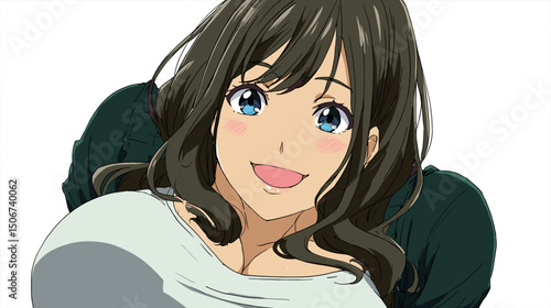 微笑むぽっちゃり女子の魅力的なベクターイラスト