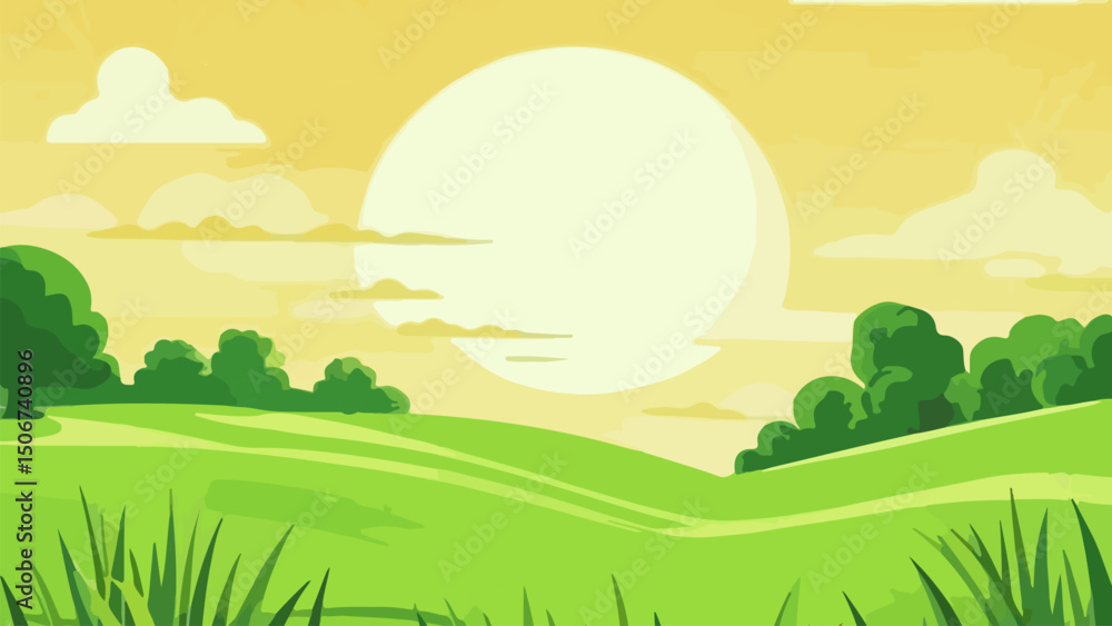 Fototapeta premium Summer landscape with trees and hills