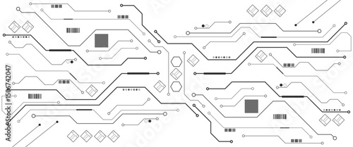 electrical connections of red computer mother board. details closeup. technology background.