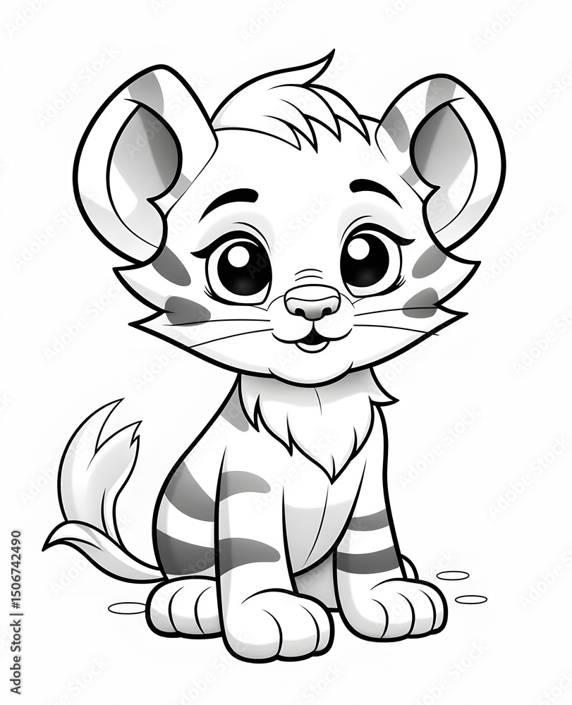Fototapeta premium A cute cartoon baby tiger coloring page.