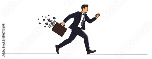 businessman running with briefcase and smartphone