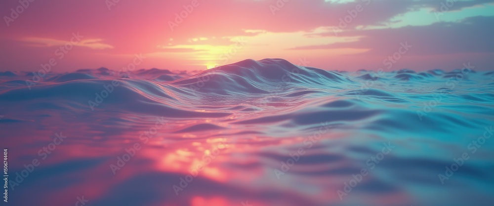 Obraz premium Serene Ocean Waves at Sunset, Pastel Colors, Smooth Water Surface Reflecting Soft Light, Abstract Landscape with Calm Atmosphere