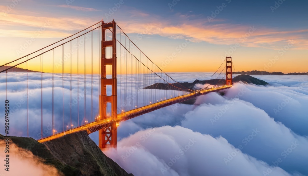 Fototapeta premium Golden Gate Bridge Above the Clouds at Sunset