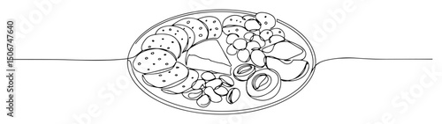 minimalist line art cheese platter vector illustration