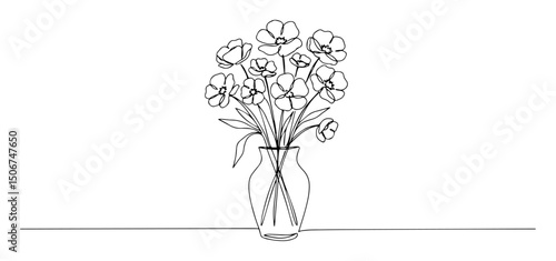 minimalist line art flower vase vector illustration