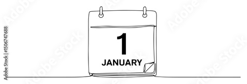 minimalist line art calendar january first vector illustration