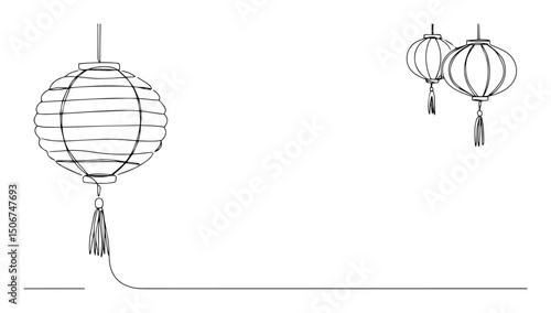 minimalist line art chinese paper lanterns vector illustration