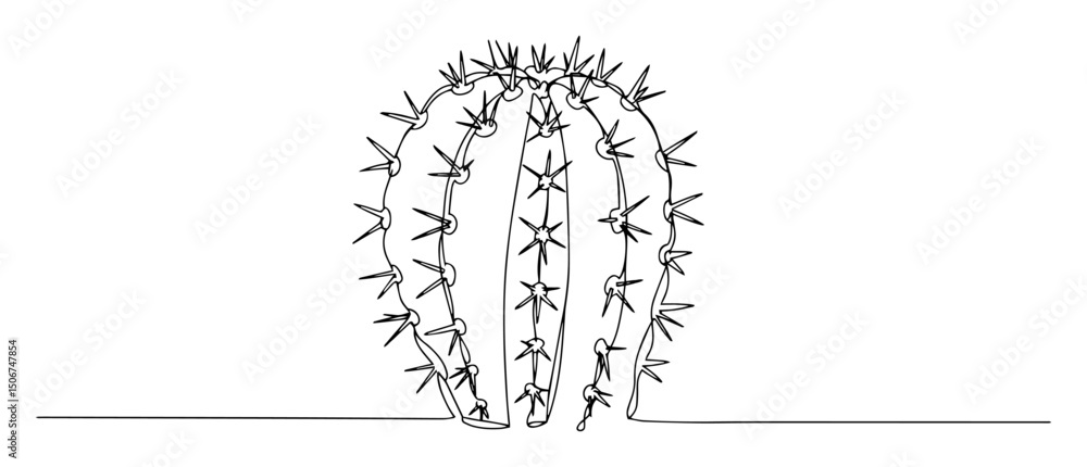 Obraz premium spherical cactus with spines oneline cactus sketch