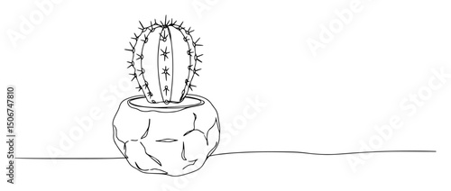cactus in pot minimal line drawing vector