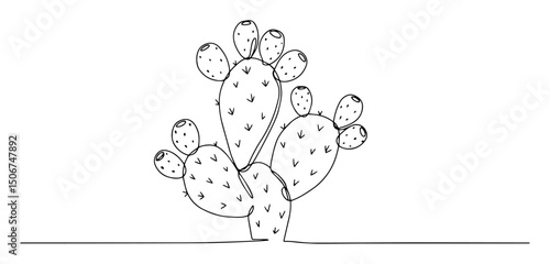 prickly pear cactus outline vector in doodle style