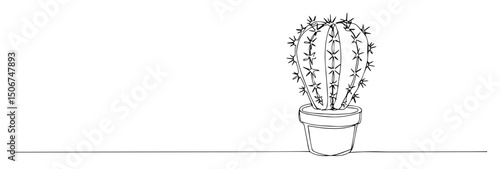 potted cactus with thin stems hand drawn botanical vector