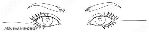 female eyes with heart pupils minimalist oneline vector