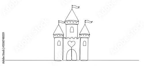 fairytale love castle monoline vector drawing