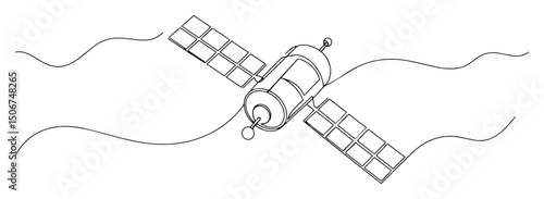 artificial satellite with solar panels hand drawn vector
