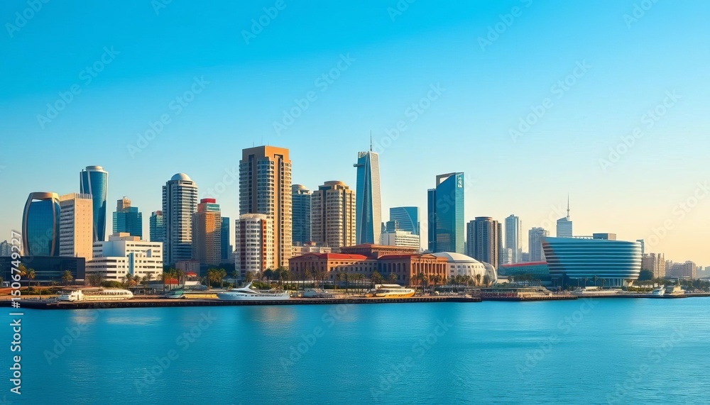 Fototapeta premium Tel Aviv skyline, modern architecture, blue sky, vector illustration Ideal for travel, tourism, and business presentations, abstract, skyscraper