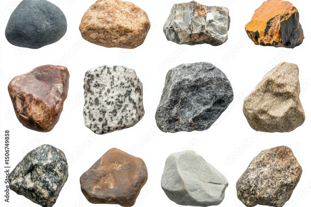 Twelve different rocks isolated on white background Twelve different rocks isolated on white background
