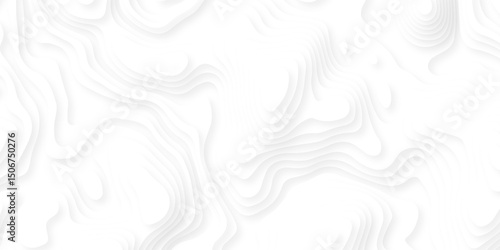 Abstract white paper cut background with lines. Background of the topographic map. White wave paper curved reliefs abstract background. Realistic papercut decoration textured with wavy layers.