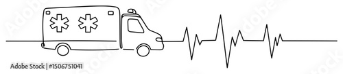 ambulance with heartbeat pulse outline icon