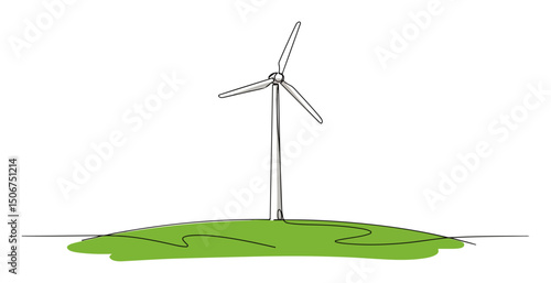 wind turbine on green hill eco energy sketch icon
