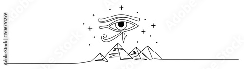 eye of horus with pyramids and stars monoline art