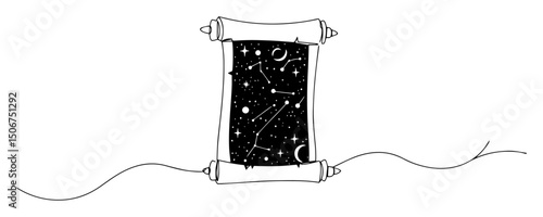 ancient scroll with stars and constellations monoline
