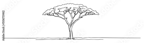 acacia tree flat top savannah monoline sketch