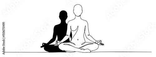 yin yang meditation woman balance sketch vector