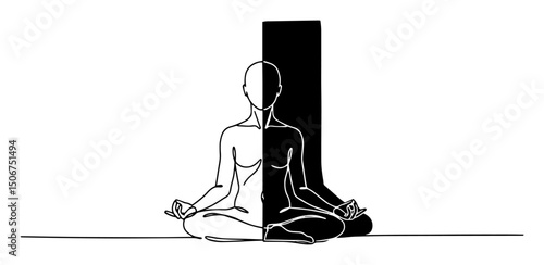 yin yang meditation figure symmetry sketch vector