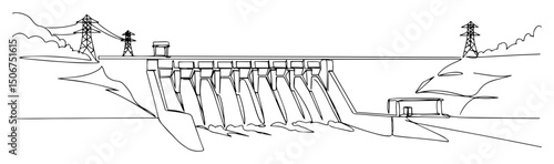 hydroelectric dam with power lines sketch vector