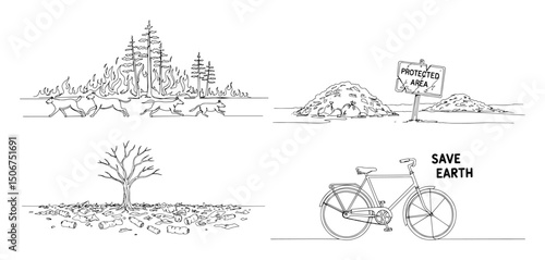 save earth environmental scene with tree and bike