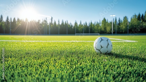 Wallpaper Mural This image depicts a well maintained sports field with a lush deep green grass surface  The field is surrounded by a clear bright sky and a forested background Torontodigital.ca