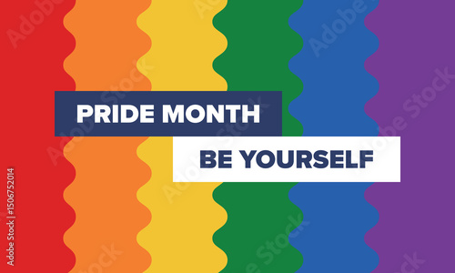 LGBT Pride Month in June. Lesbian Gay Bisexual Transgender. Celebrated annual. LGBT flag. Rainbow love concept. Human rights and tolerance. Poster, card, banner and background. Vector illustration
