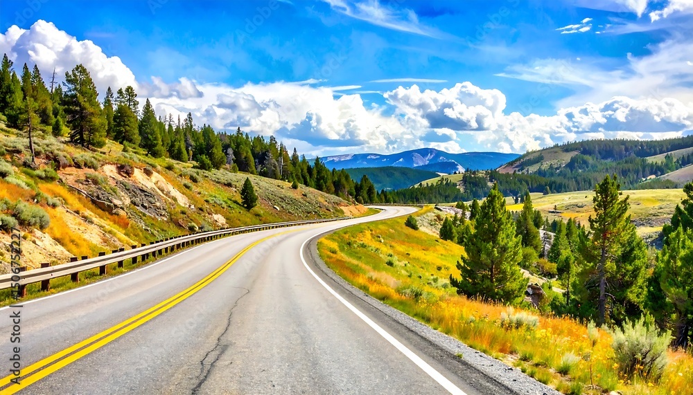 Fototapeta premium Winding road through mountains and forest.