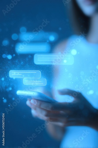 virtual AI assistant chatbot interface hovering with user chatting