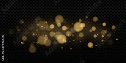 Golden glitter explosion with festive bokeh and sparkling particles. Abstract night background with warm glow, confetti, flare, and dust. Vector overlay for holiday or luxury celebration.