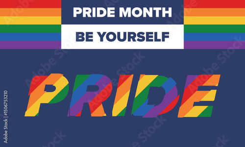LGBT Pride Month in June. Lesbian Gay Bisexual Transgender. Celebrated annual. LGBT flag. Rainbow love concept. Human rights and tolerance. Poster, card, banner and background. Vector illustration
