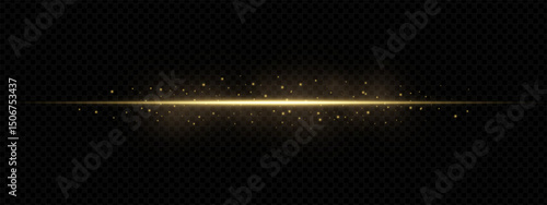 Dynamic gold light streak with laser flare and glowing motion effect. Shiny abstract tech trail on black background. Perfect for speed, anime, zoom or futuristic design themes.