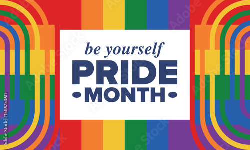 LGBT Pride Month in June. Lesbian Gay Bisexual Transgender. Celebrated annual. LGBT flag. Rainbow love concept. Human rights and tolerance. Poster, card, banner and background. Vector illustration