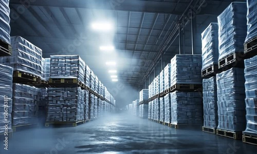 Warehouse Interior: Rows of Pallets, Industrial Storage