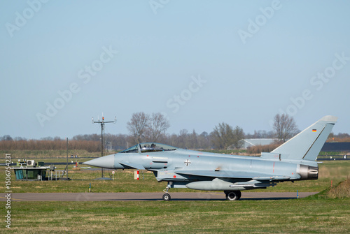 Eurofighter jet on runway during NATO exercise with German Luftwaffe