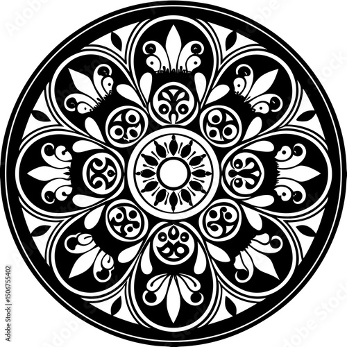 black and white round ornament mandala design