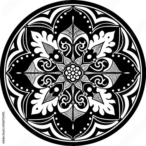 black and white round ornament mandala design
