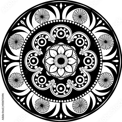 black and white round ornament mandala design
