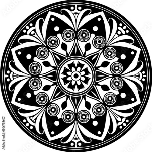black and white round ornament mandala design