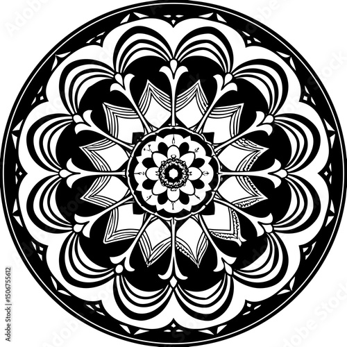 black and white round ornament mandala design