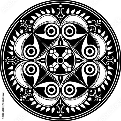 black and white round ornament mandala design