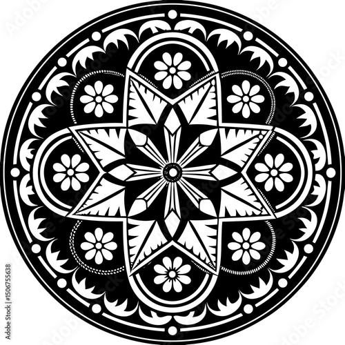 black and white round ornament mandala design