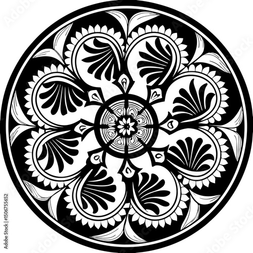black and white round ornament mandala design